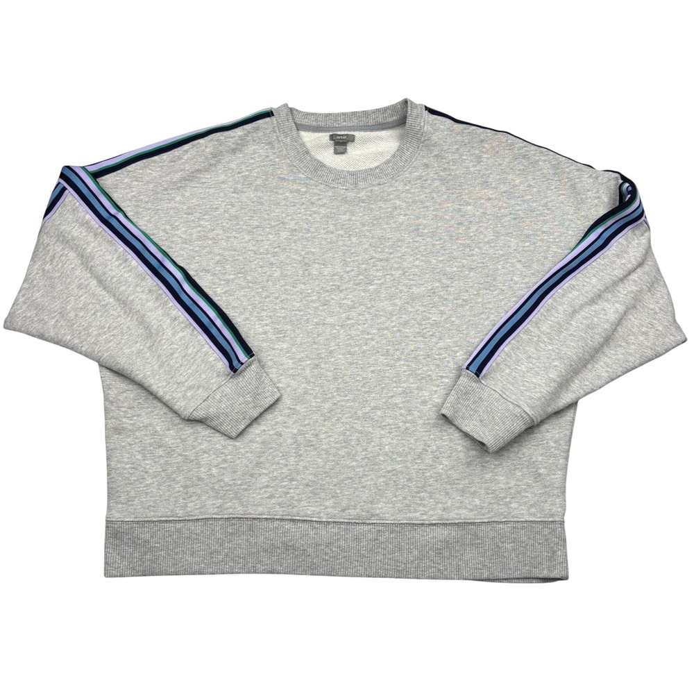 Aerie Sweatshirt Womens Medium Gray Striped Sleeve Oversized French Terry Crew